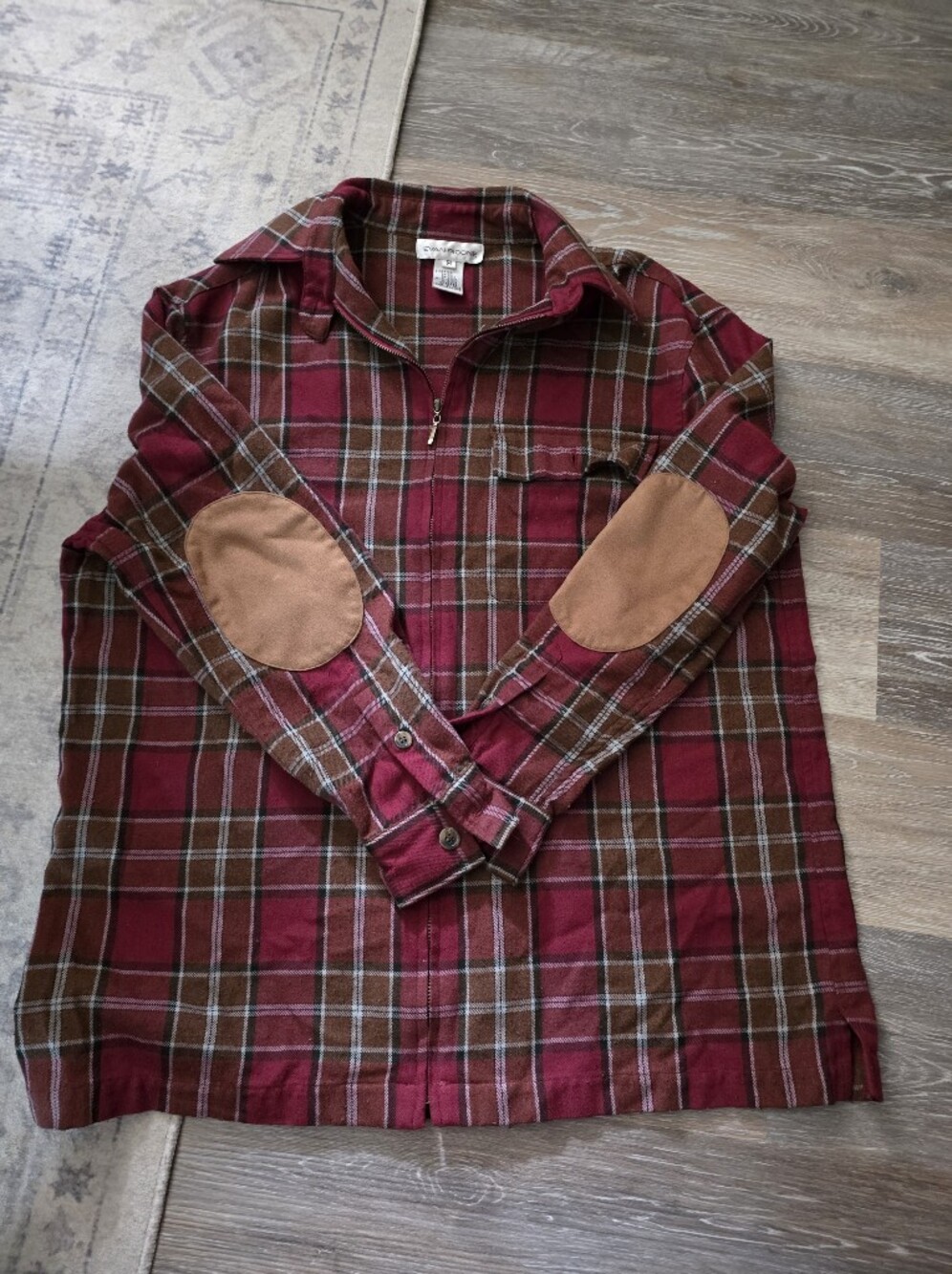 Evan Picone Red and Brown Plaid Zip-Front Shirt
